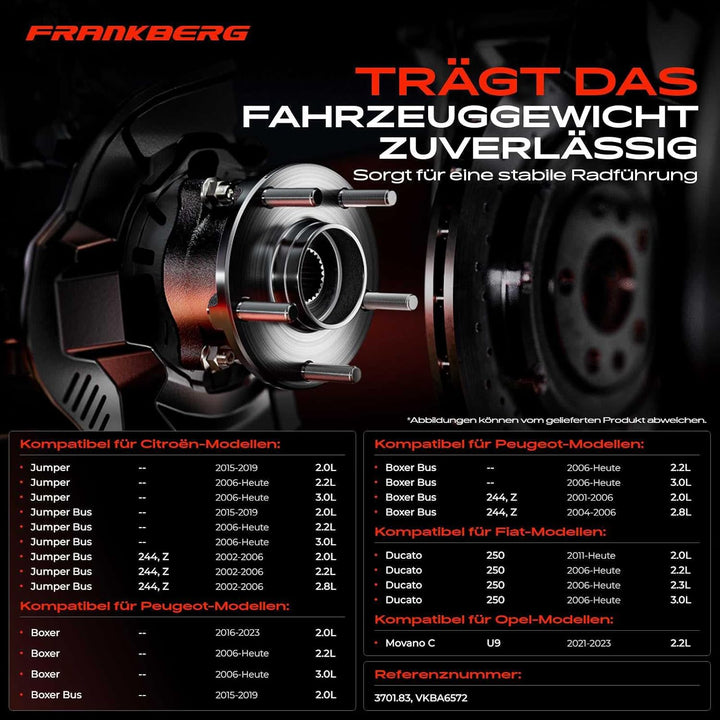 Frankberg 1x Radnabe Radlagersatz Hinterachse für Jumper Ducato 250 290 Boxer 2.0L-3.0L Bus/Kasten/P