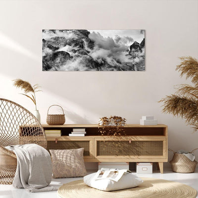 Panorama Bilder auf Leinwand 100x40cm Leinwandbild Berge Nebel Gipfel Gross Wanddeko Bild Schlafzimm