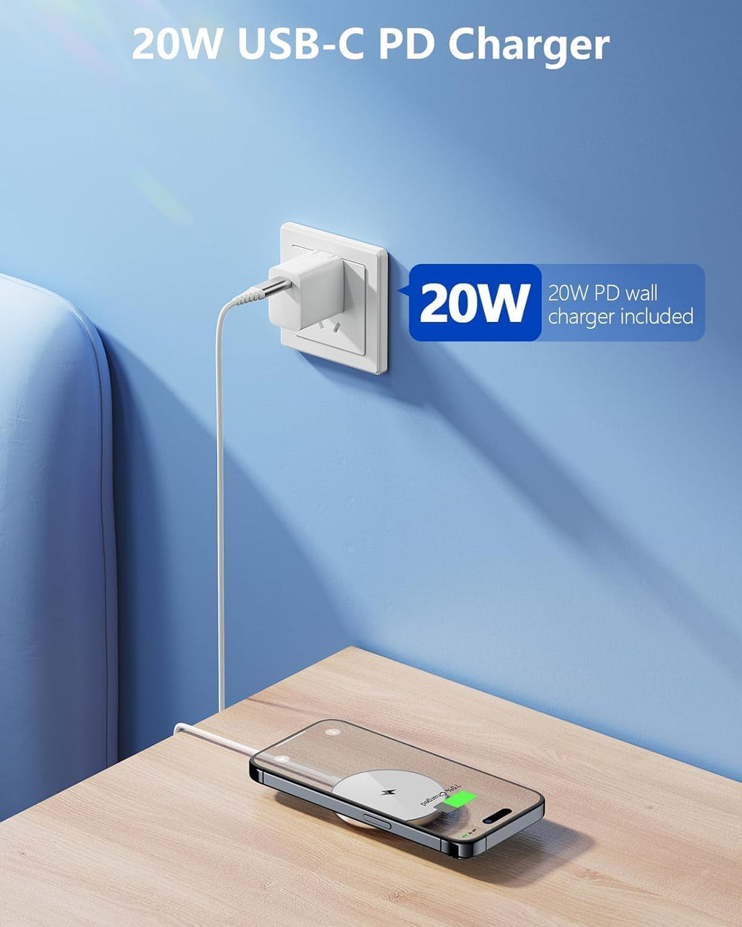 NANAMI MagSafe Ladegerät für iPhone mit 20W USB-C Adapter, Magnetisches Wireless Charger Induktive K