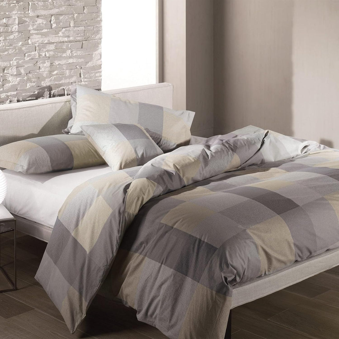 Caleffi Bettwäsche-Set für Doppelbett, Cottage, Taupe, aus Baumwolle, 73818