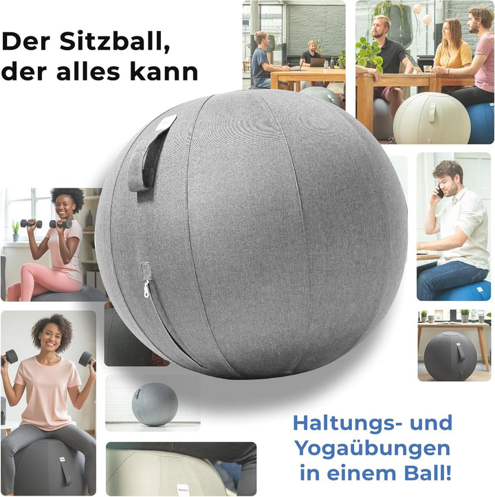 Sitzball Büro Ergonomisch 75 cm, Ergonomische Sitzmöbel für Büro und Heimbüro, Langlebiger Stoff, Gy