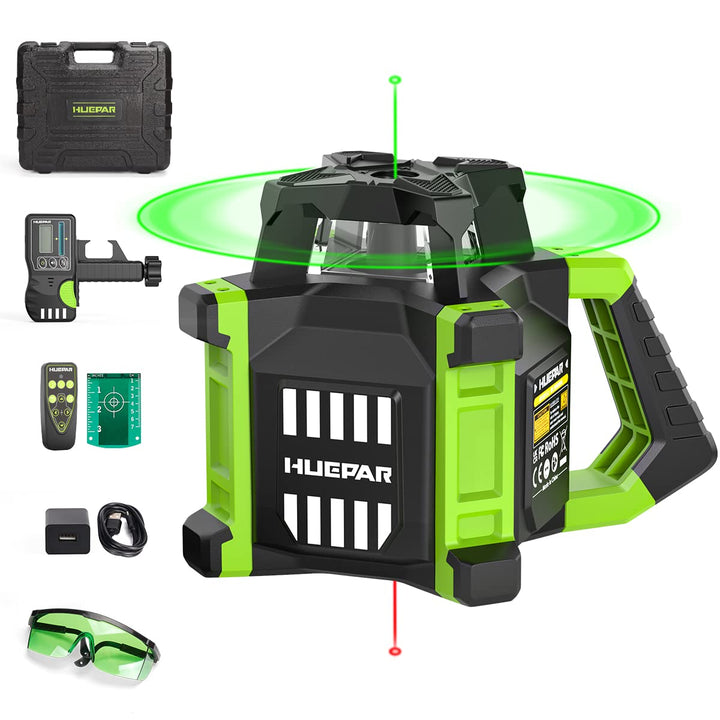 Huepar Elektrischer Grüne Drehbarer Lasernivellier + Lotpunkte, Selbstnivellierend Horizontal/Vertik
