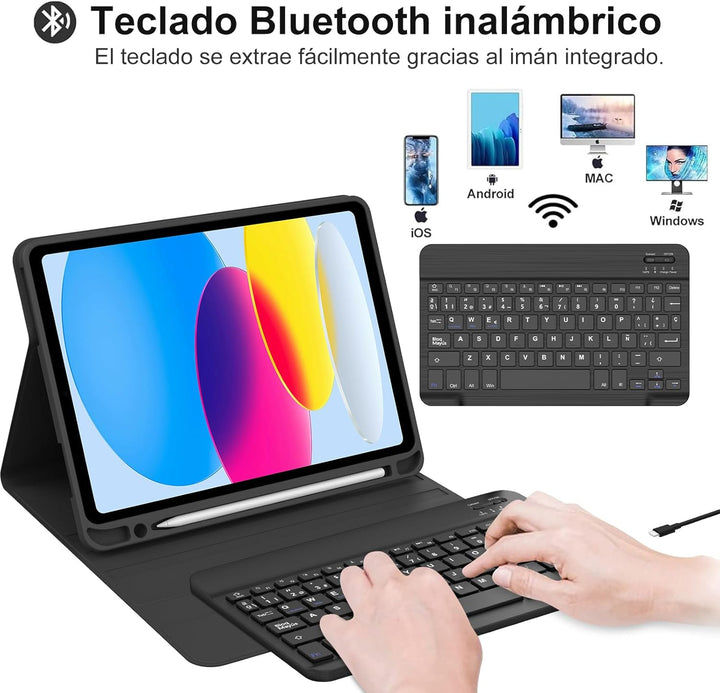 IVEOPPE Hülle mit Tastatur für iPad A16 11 Generation 2025/10 Generation 2022, Bluetooth Magnetische