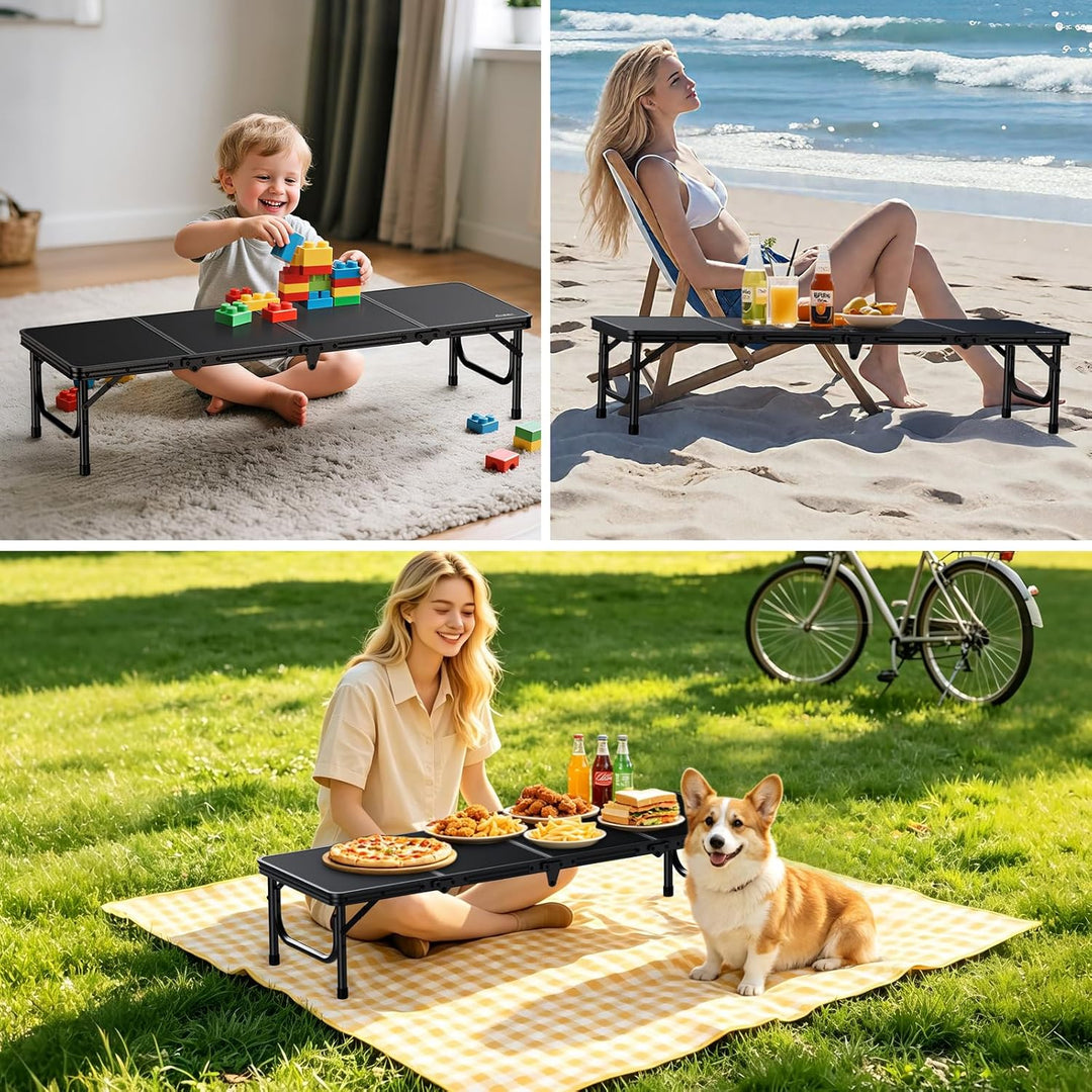 Anbte Campingtisch Klapptisch 116x40x26cm(LxBxH) mit Aluminium-Rahmen & MDF Tischplatte Niedriger Pi
