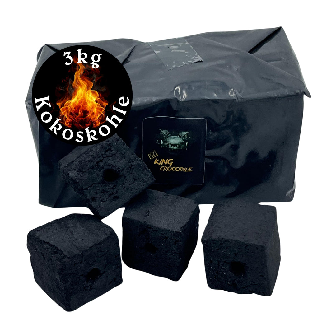 Kokosnuss Kohle Cubes 40x40mm 3kg I Kohlewürfel mit Zugloch I Nachhaltige Naturkohle mit Langer Bren