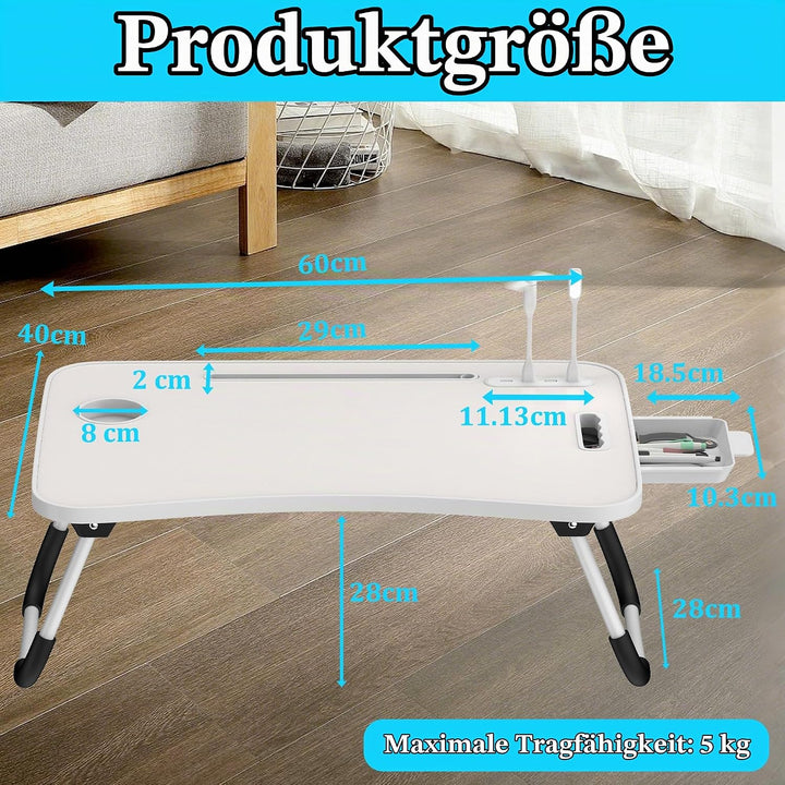 Soontrans Laptoptisch, 60 x 40 x 28 cm, Laptop Tisch mit Schublade, Getränkehalter, Kleiner Ventilat