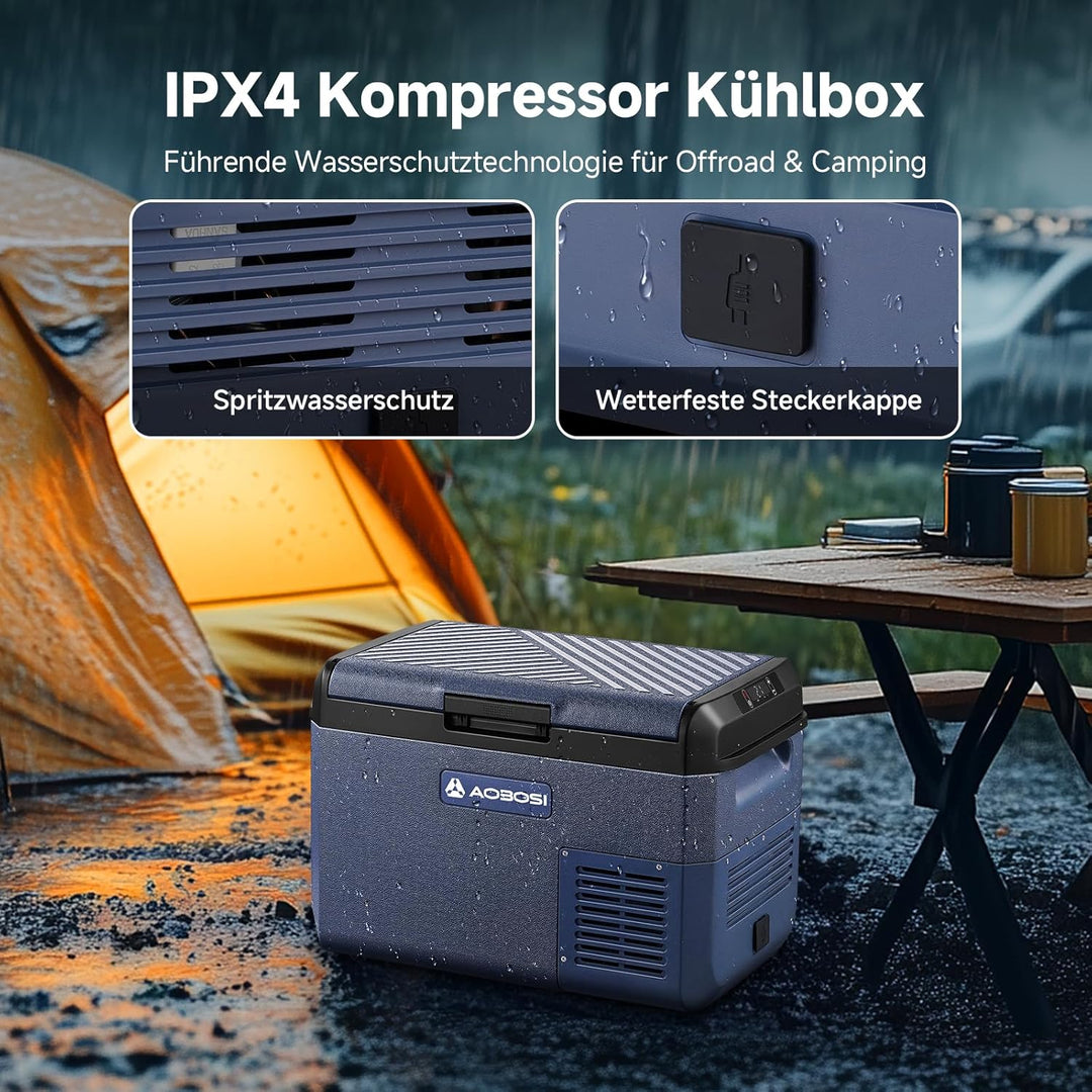 AAOBOSI Kompressor Kühlbox 25L, Tragbare Elektrische Kühlbox 12V/230V, IPX4 Wasserdicht, -20°C bis 2