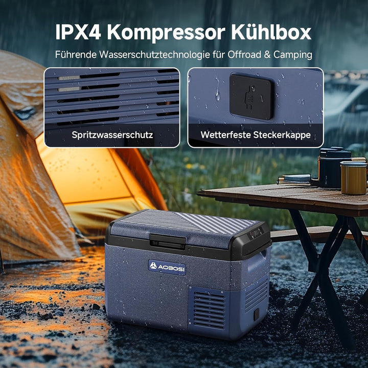 AAOBOSI Kompressor Kühlbox 25L, Tragbare Elektrische Kühlbox 12V/230V, IPX4 Wasserdicht, -20°C bis 2