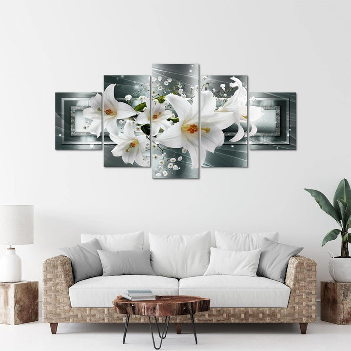 Runa Art - Bilder Blumen Lilien 200 x 100 cm 5 Teilig XXL Wanddekoration Design Grau Grün 204751a 20