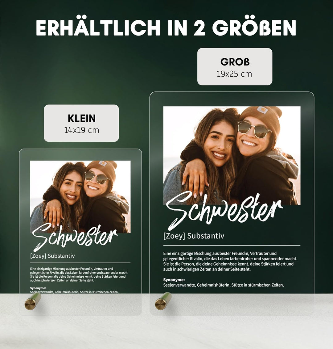 Schwester Geschenk personalisiert - Acryl Foto Geschenk: Definition wie im Duden - Geschenke für Sch