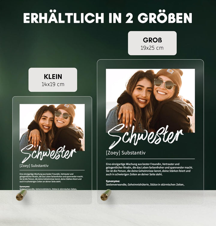 Schwester Geschenk personalisiert - Acryl Foto Geschenk: Definition wie im Duden - Geschenke für Sch