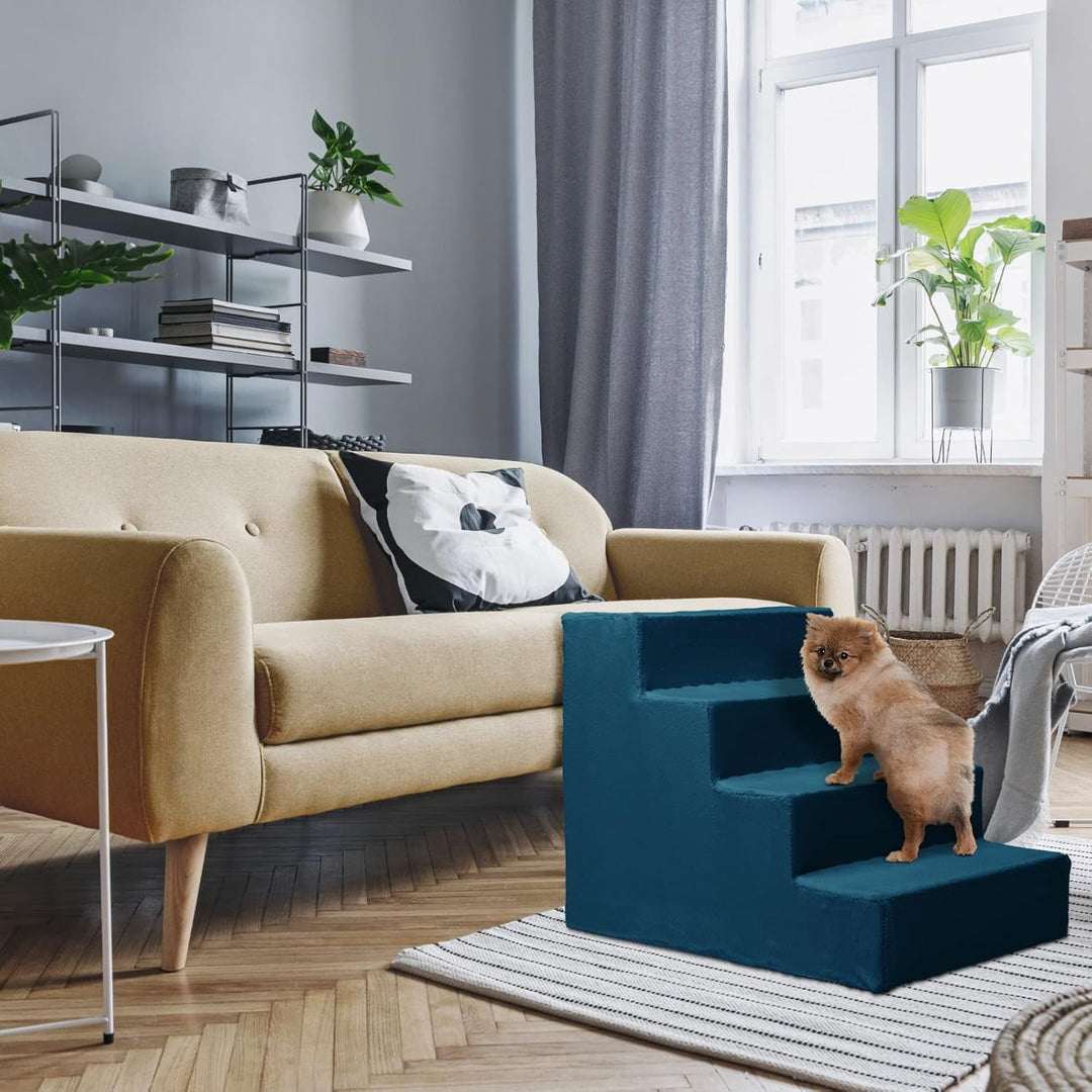 Mg Design Hundetreppe 4 Stufen in Blau – Stabiler Holzrahmen, gelenkschonend, leicht &amp; mobil, für So