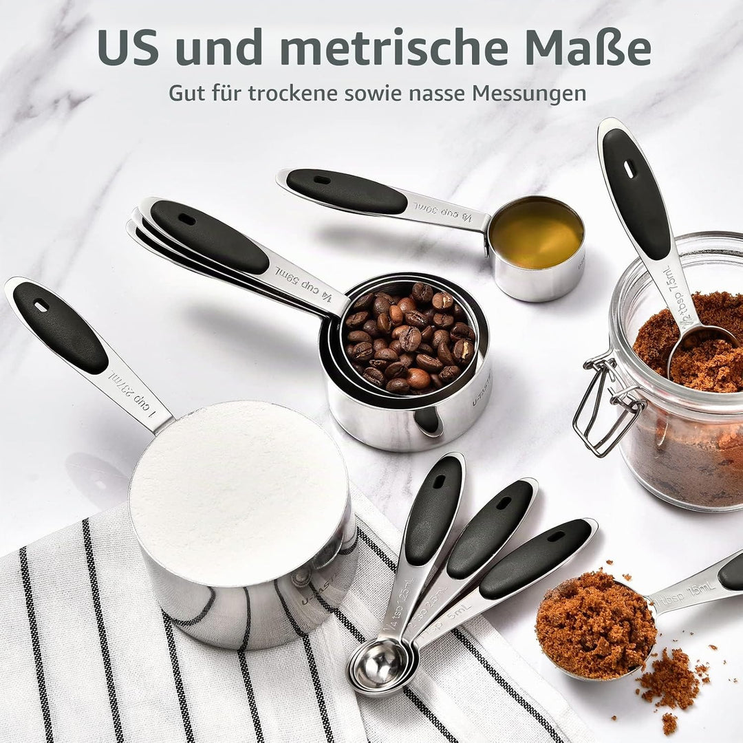 Messbecher und Messlöffel 12er-Set: U-Taste Nesting Cups, Teelöffel und Esslöffel aus Edelstahl 18/8