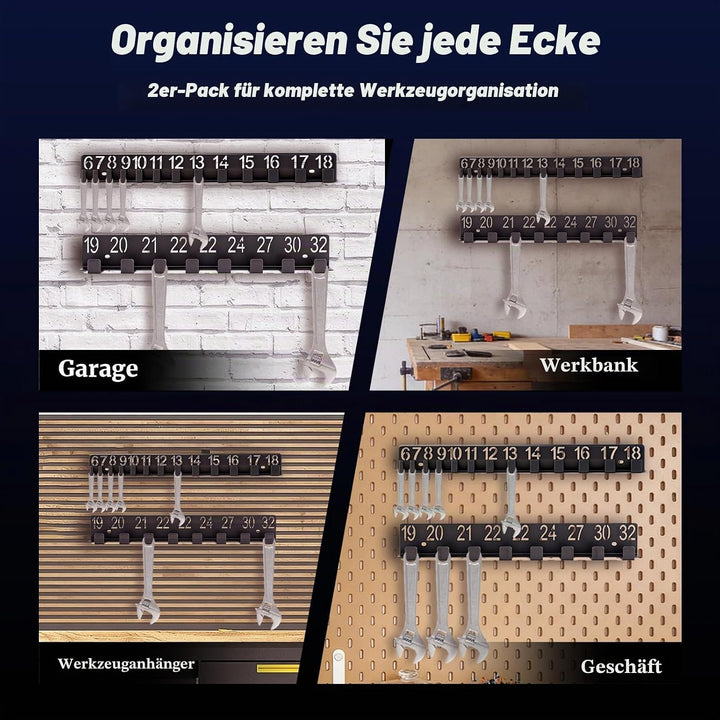 2x Werkzeughalter, Schraubenschlüssel Werkzeugwand mit 21 Haken, Werkzeughalter Wand für 6-32mm Gabe