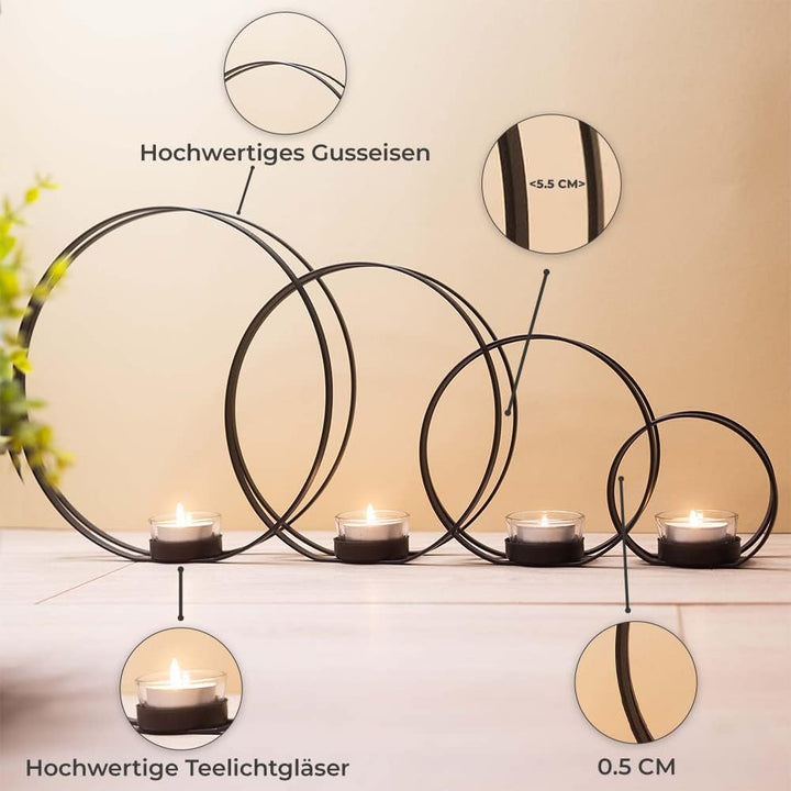 CeleBig® Kerzenständer 4er Set | Teelichthalter Schwarz | Kerzenständer Schwarz | Kerzenhalter mit W