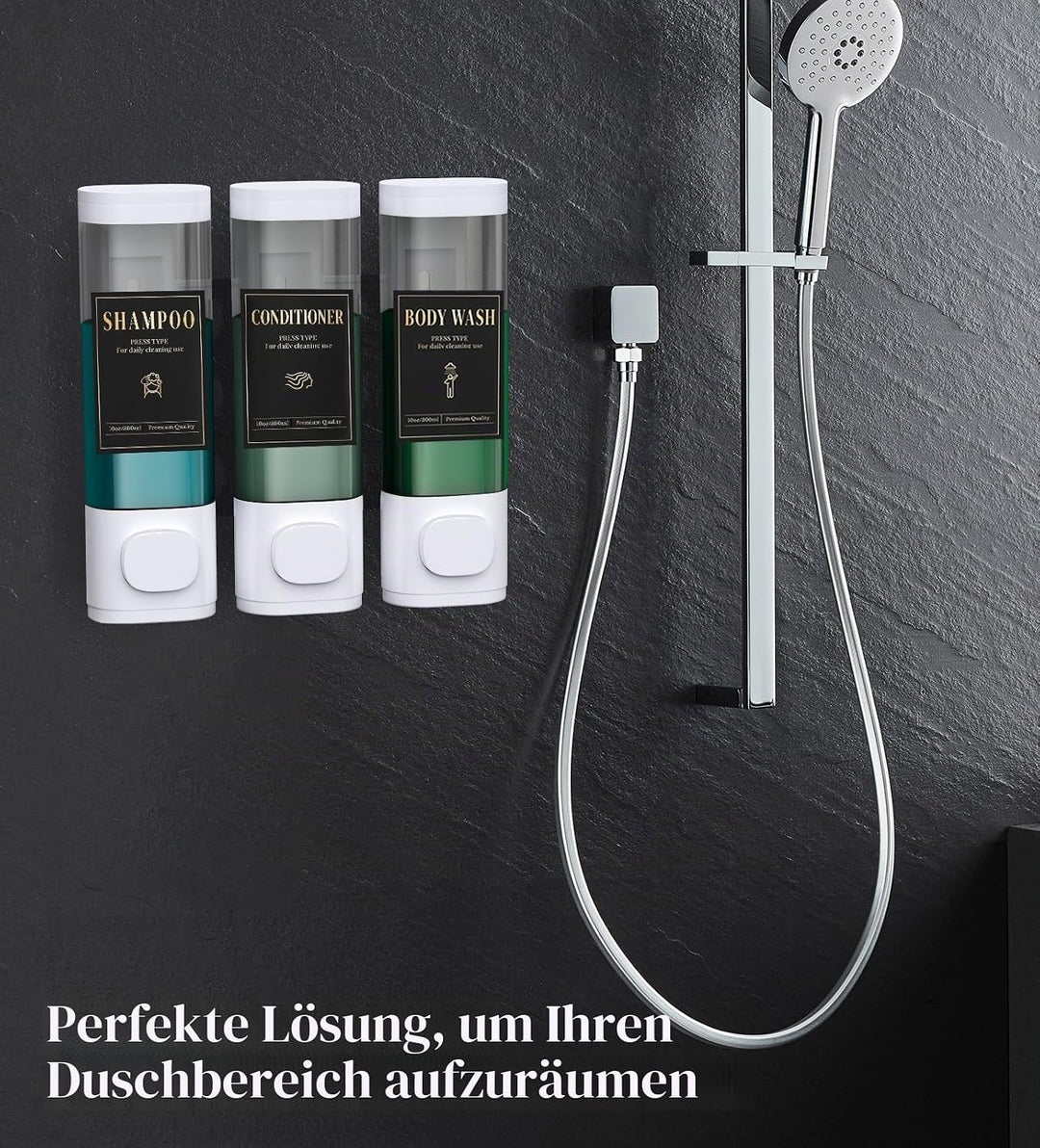 Luxspire Shampoo- und Conditioner-Spender, bohrerloser Wand-Duschseifenspender mit 3 Kammern und was