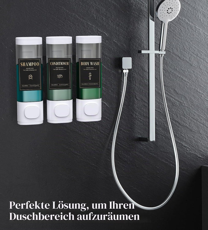 Luxspire Shampoo- und Conditioner-Spender, bohrerloser Wand-Duschseifenspender mit 3 Kammern und was