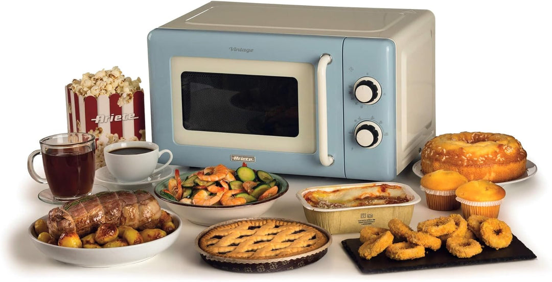 Ariete 3960 Mikrowelle Vintage, 800 W, Fassungsvermögen 20 l, 3 Funktionen, 6 Kochstufen, Timer, hel