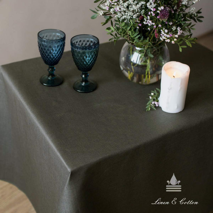 Linen & Cotton Tischdecke Wasserdicht Wachstuch Gartentischdecke Adele - 100% Leinen, Grau Anthrazit