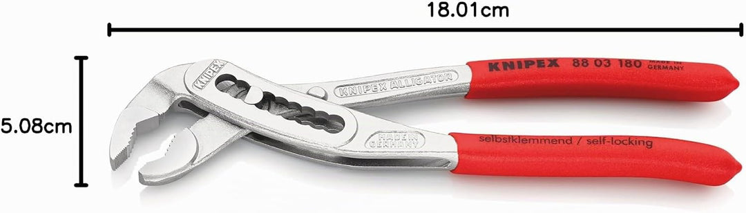 KNIPEX Alligator, Wasserpumpenzange | Rohrzange, Chrom-Vanadium, Rostschutz verchromt, 180 mm, 88 03