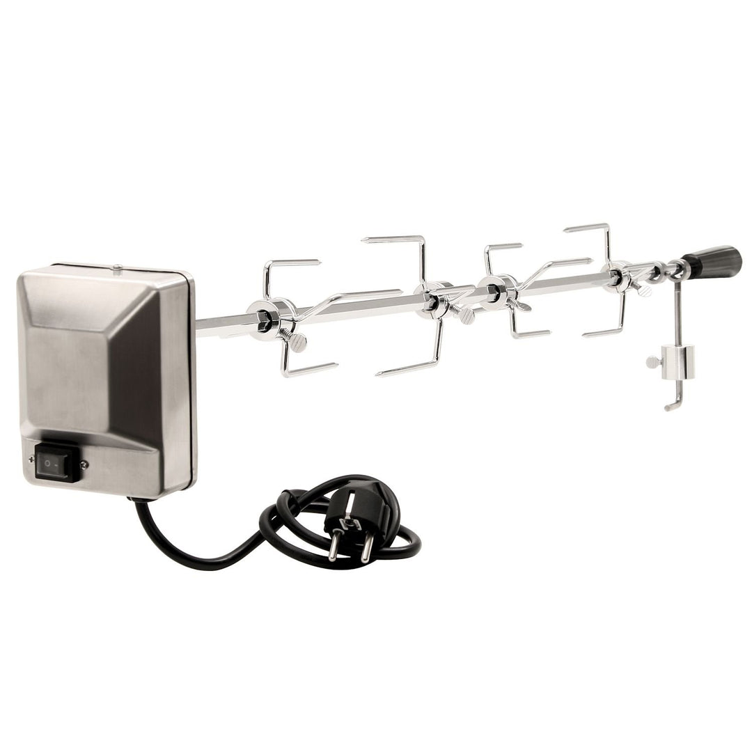 BBQ-Toro Grillspiess Set 100 cm inkl. 4X Fleischnadeln und Edelstahl Motor, 220V - 240V | Drehspiess