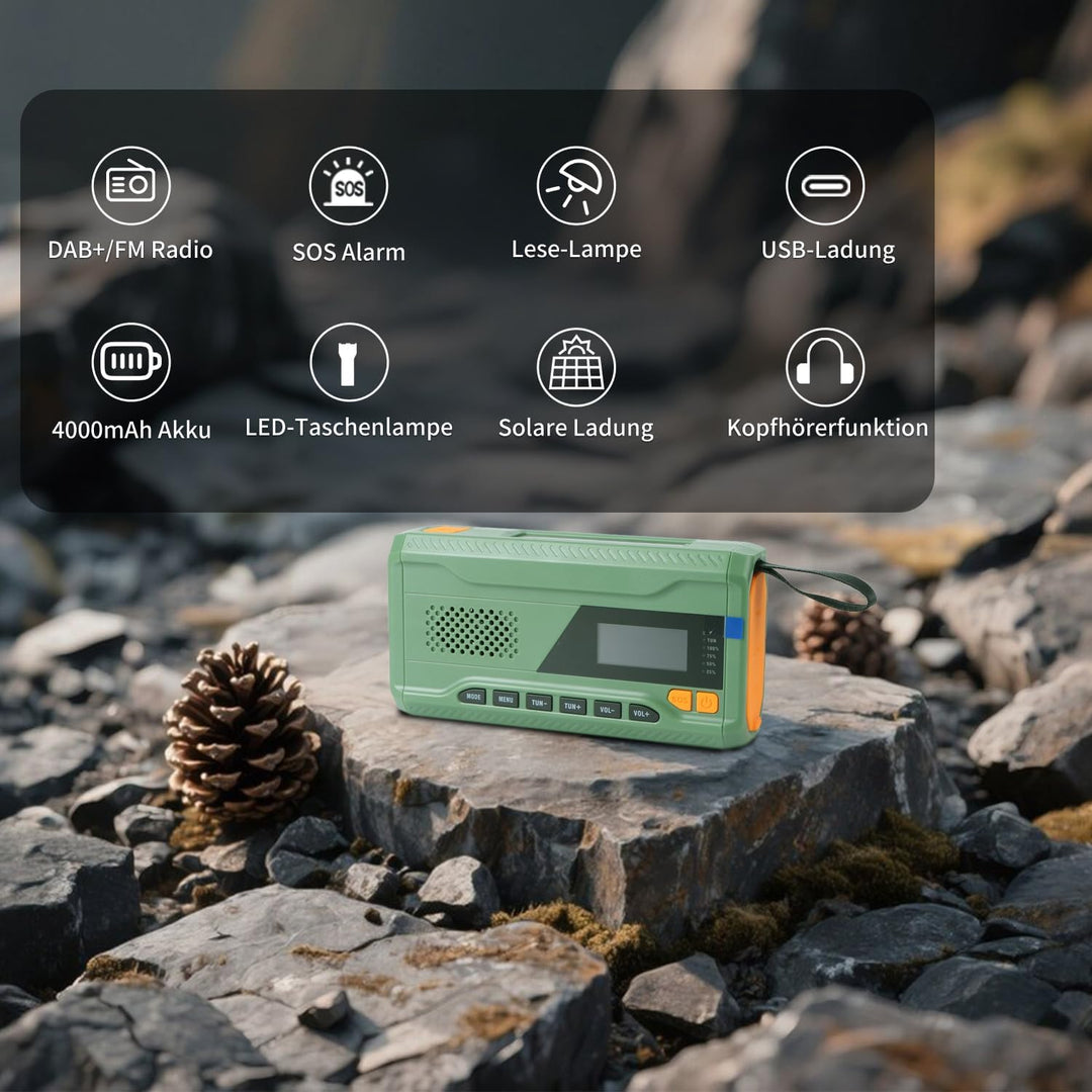 Notfallradio, Kurbelradio, FM/DAB+/DAB tragbares Solarradio mit 4000mAh Powerbank, Telefon-Ladegerät