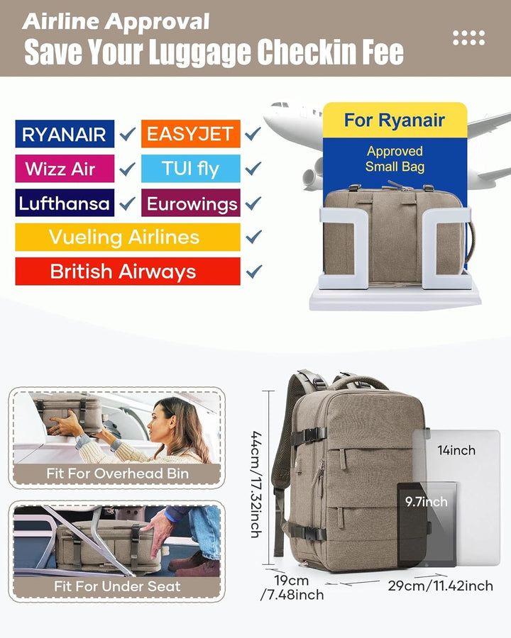 SZLX Grosser Reiserucksack Damen,Vakuum Rucksack mit Pumpe Ryanair Handgepäck 40x30x20 Herren, Wizza