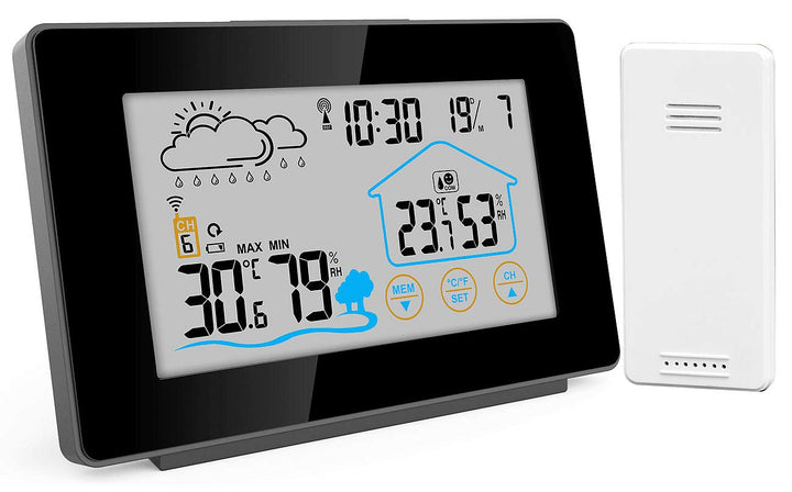 infactory Indoor Wetterstation: Funk-Wetterstation mit Aussensensor, Display-Touchfunktion, Wettertr
