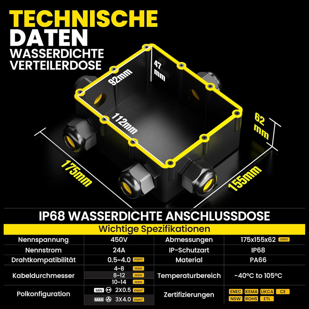 PEBA Abzweigdose IP68 Verteilerdose Wasserdichte Kabelverbinder Klemmdose für Aussen 5-Wege für Kabe