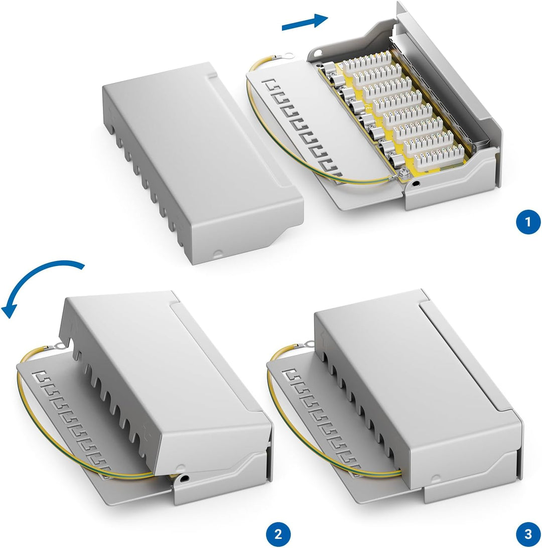 deleyCON CAT 6 Patchpanel Verteilerfeld 8 Port - Desktop & Wandmontage - Geschirmt - 8x RJ45 Buchse