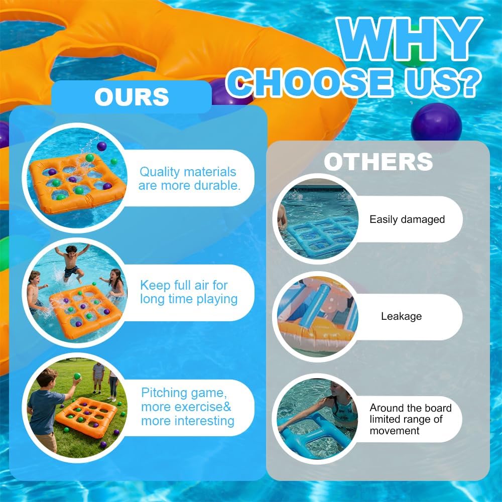 Aufblasbares Wasserspielzeug, Pool Spielzeug Tic Tac Toe, Wasserspielzeug Aufblasbar mit 10 Bällen,