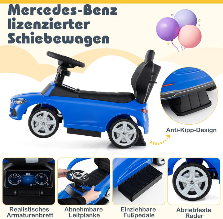COSTWAY Mercedes-Benz Rutschauto, 3-in-1 Rutschfahrzeug mit Schiebegriff, Stauraum & Lenkschieber, S