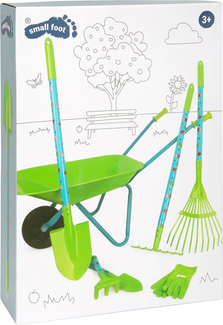 small foot Grosses Gartenset aus Holz und Metall, mit Schubkarre, Spaten, Harke uvm., ab 3 Jahren, 1