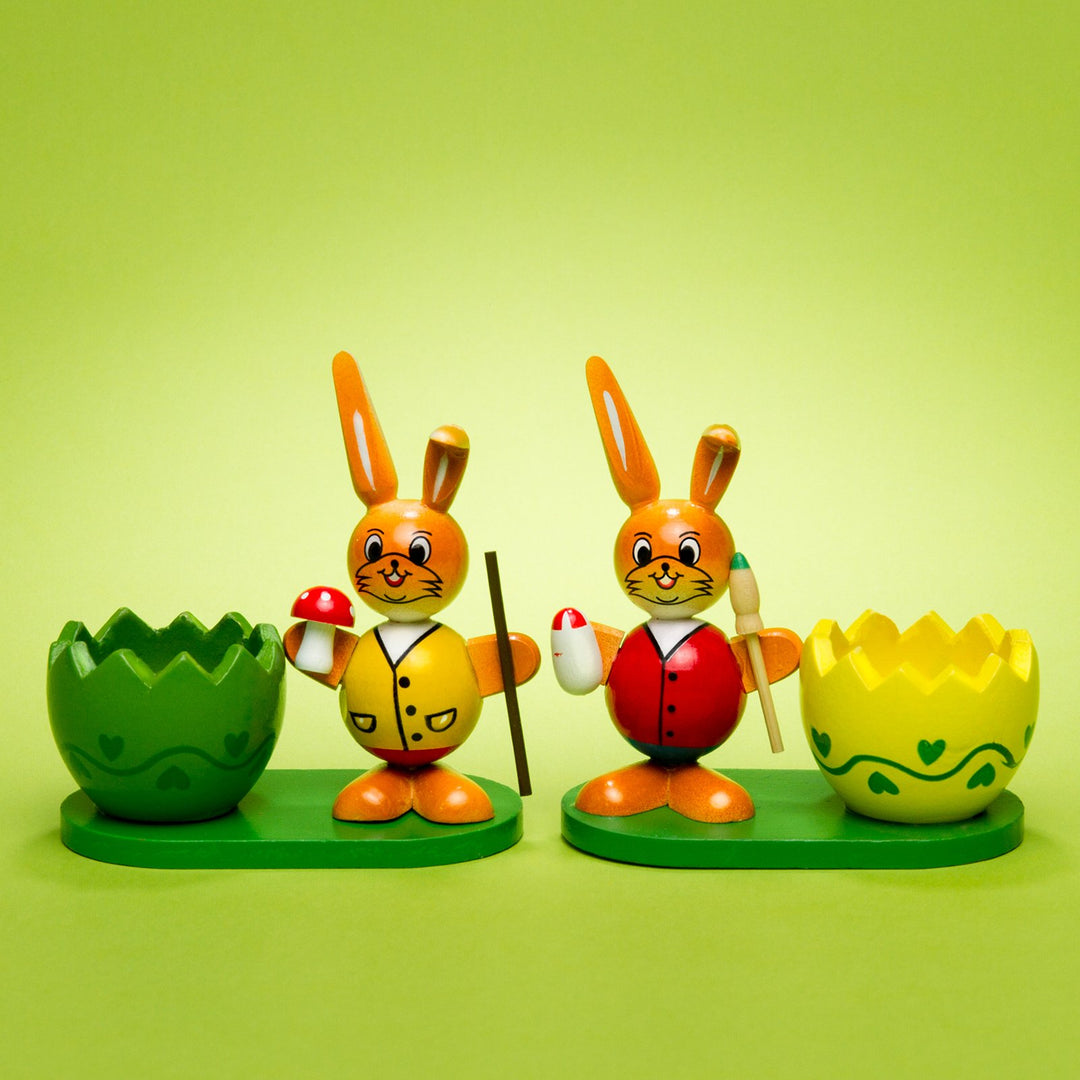 SIKORA OD08 Osterdeko Eierbecher aus Holz im 2er Set | handbemalte & dekorative Osterhasen Deko Figu