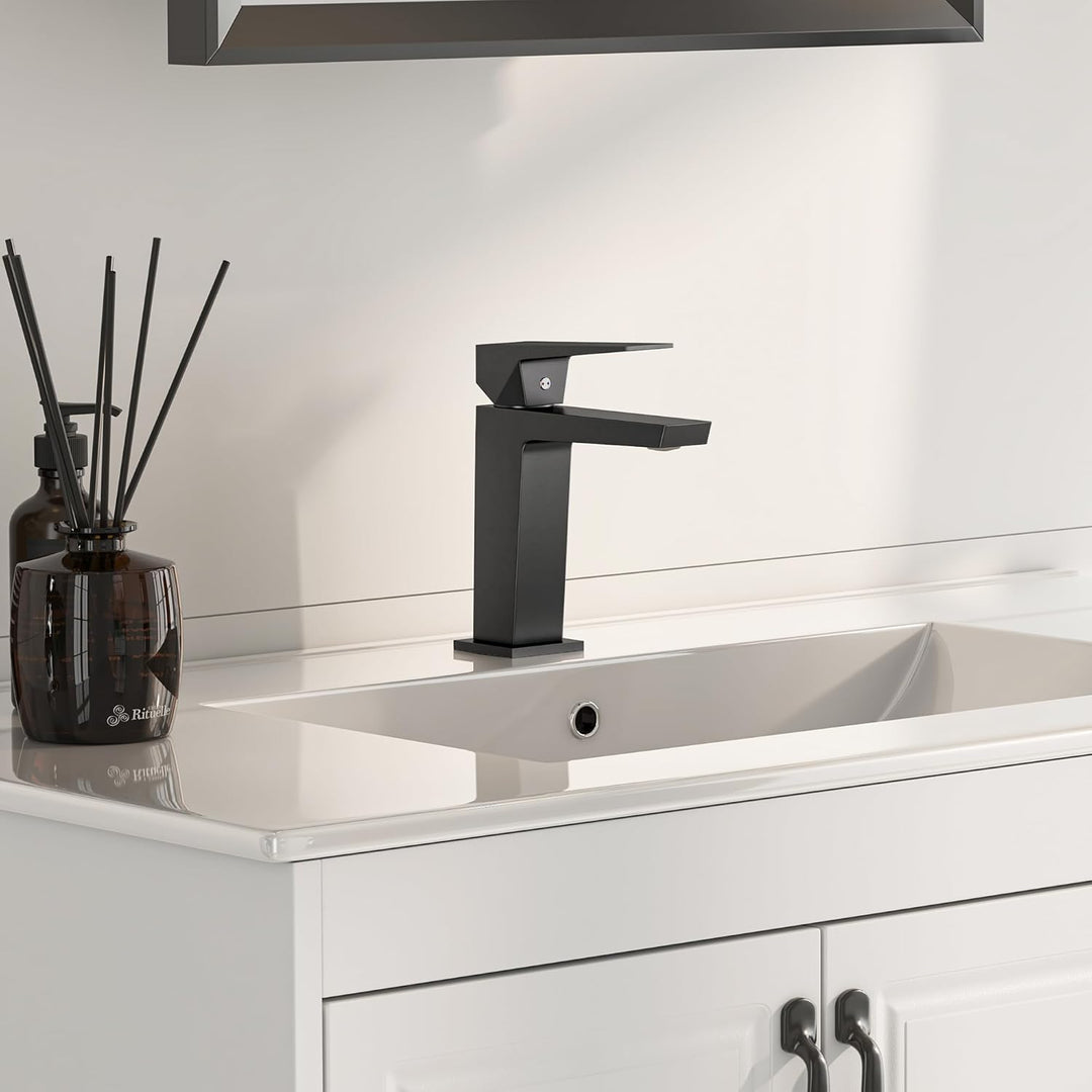 Badezimmerwasserhahn Edelstahl Bleifrei – Rostfrei Anti-Spritz, Warm/Kalt Mischbatterie, Einhebelmis