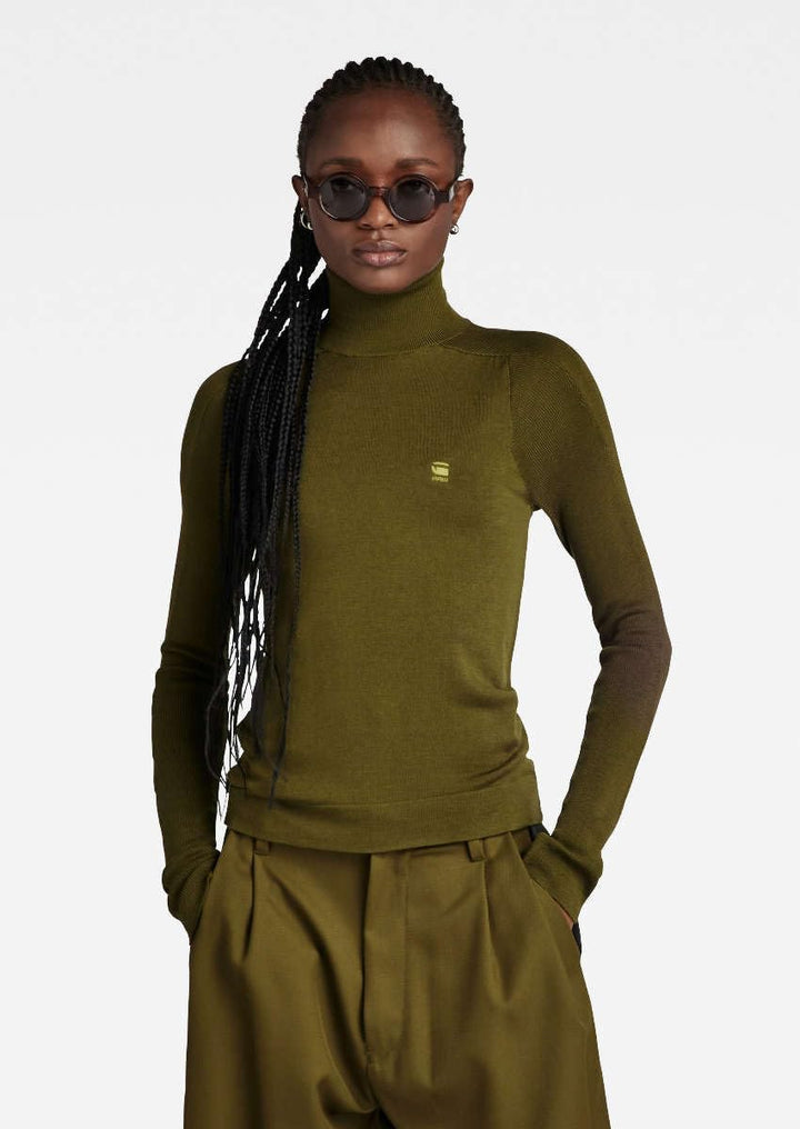 G-STAR RAW Damen Core Slim Turtle Knitted Pullover Knits XS Grün (Dark Olive D23678-b692-c744), XS G