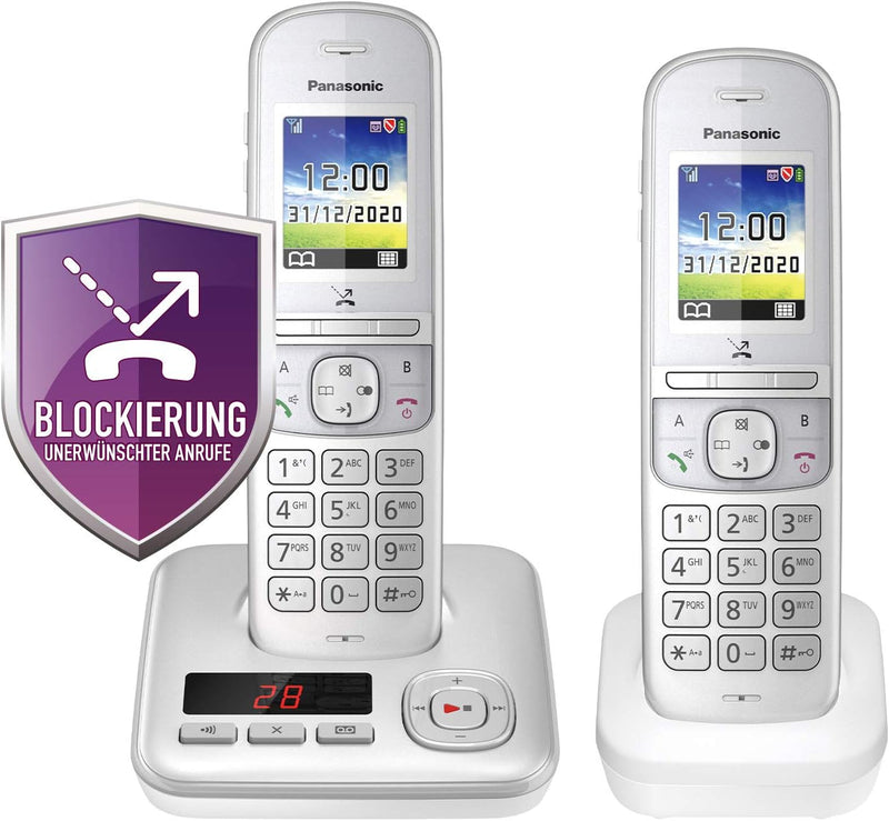 Panasonic KX-TGH722GG Schnurlostelefon Duo mit Anrufbeantworter (DECT Telefon, strahlungsarm, Farbdi