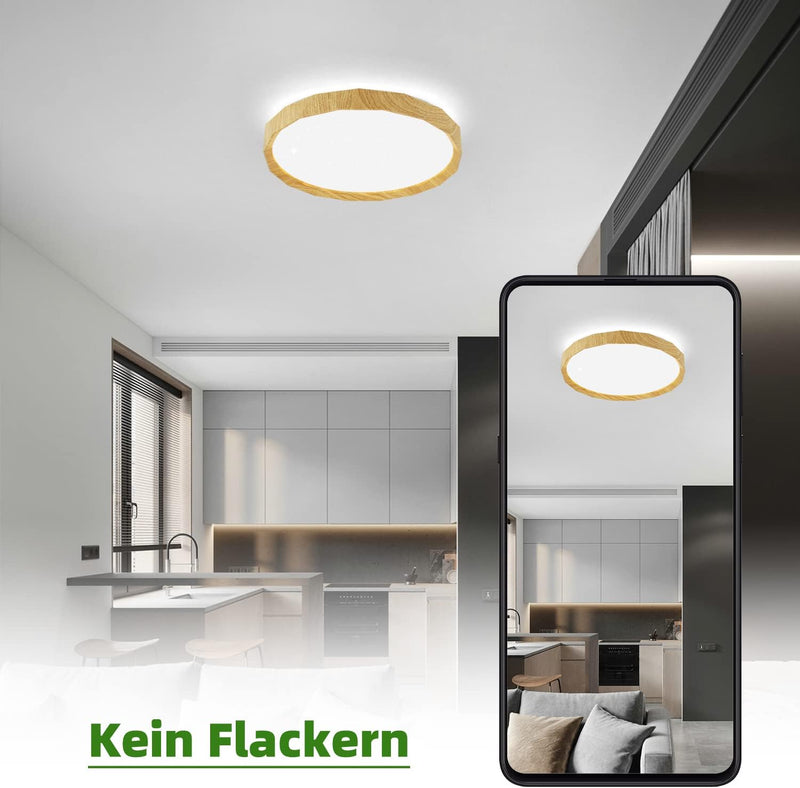 ZMH Deckenlampe LED Deckenleuchte Wohnzimmer - Wohnzimmerlampe Holzoptik Ø40cm Schlafzimmer Deckenbe