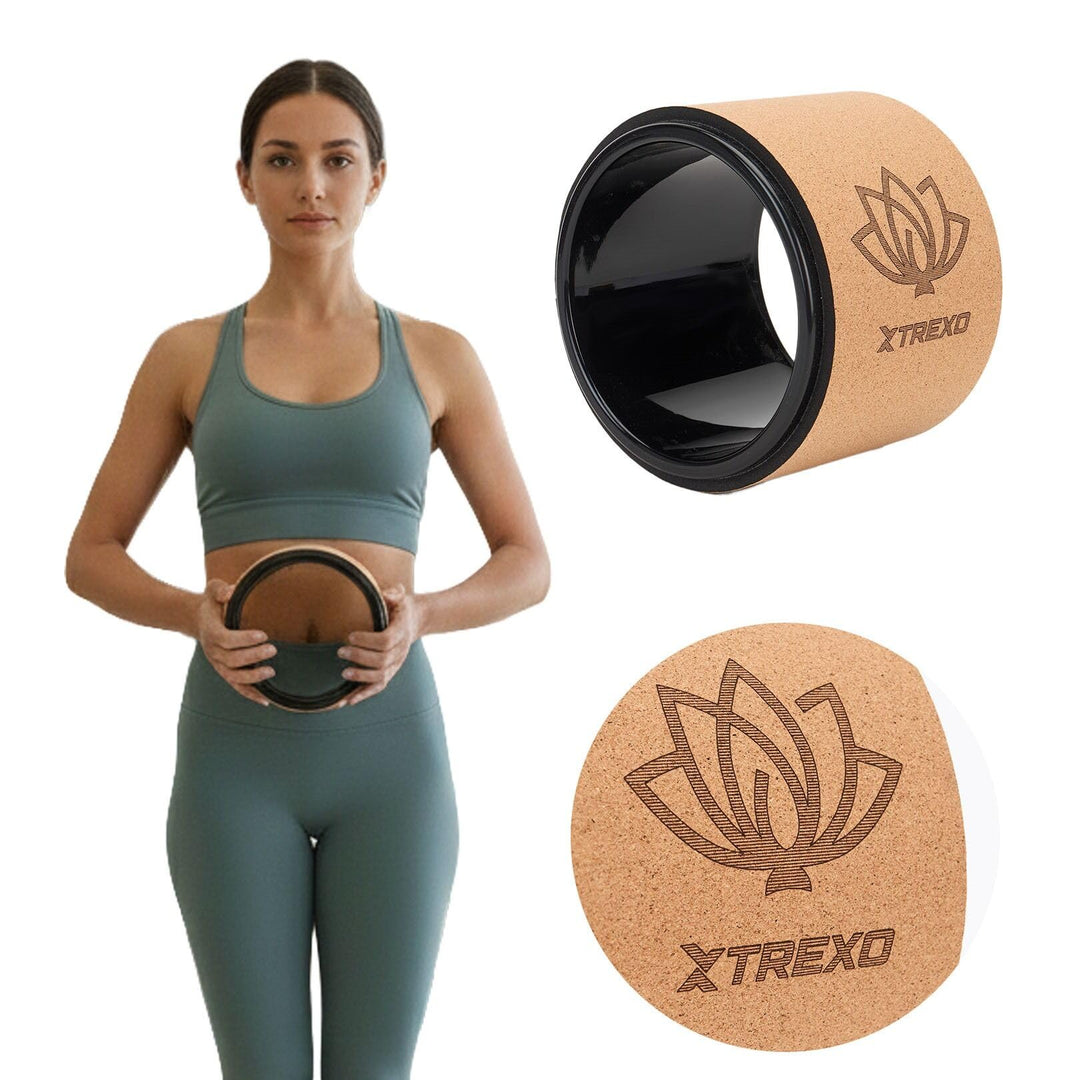 TREXO Yoga Rad Naturkork mit einem Durchmesser von 32 cm und einer Breite von 13 cm in Braun aus 100