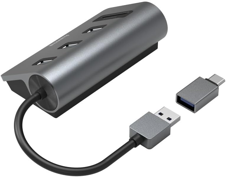 Hama USB-Hub und Kartenleser 5 Ports (3x USB-A, 1x SD, 1x microSD, mit USB-C-Adapter, bis 5 Gbit/s,