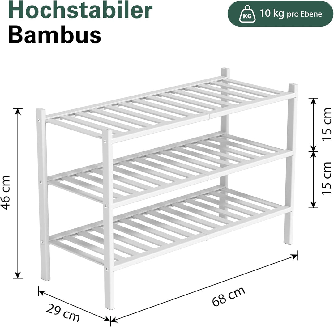 Schuhregal aus Bambus, Schuhablage mit 3 Ebenen, 68 x 28 x 46 cm, Erweiterbar Stapelbar, Schuhschran