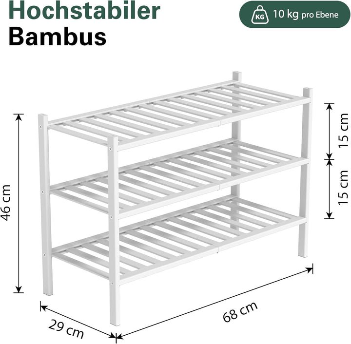 Schuhregal aus Bambus, Schuhablage mit 3 Ebenen, 68 x 28 x 46 cm, Erweiterbar Stapelbar, Schuhschran