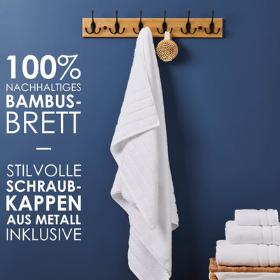 LARHN Garderobenhaken Holz - Garderobenleiste Holz mit 6 Haken in Schwarz - 59 cm - Kleiderhaken Wan