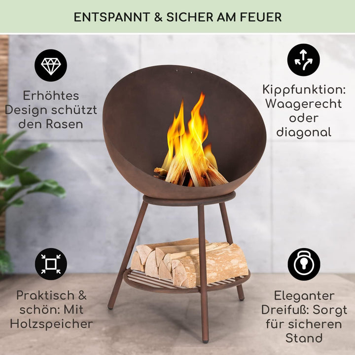 Blumfeldt Feuerschale mit Grillrost, Outdoor Stahl-Feuerschale Gross für Balkon &amp; Camping, Mobile Fe