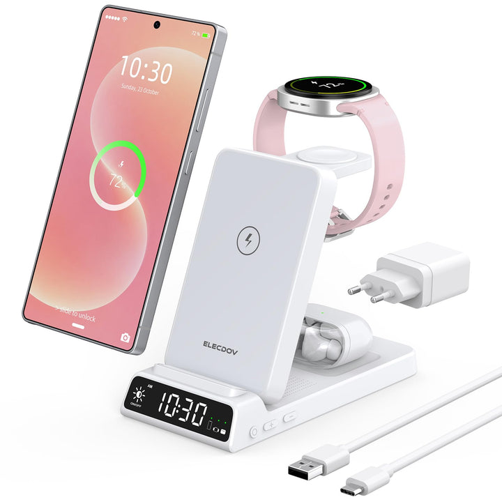 Wireless Charger für Samsung Ladestation 3 in 1 mit Uhr für Samsung Galaxy S26/S25/Z Fold 7/Flip 7/B