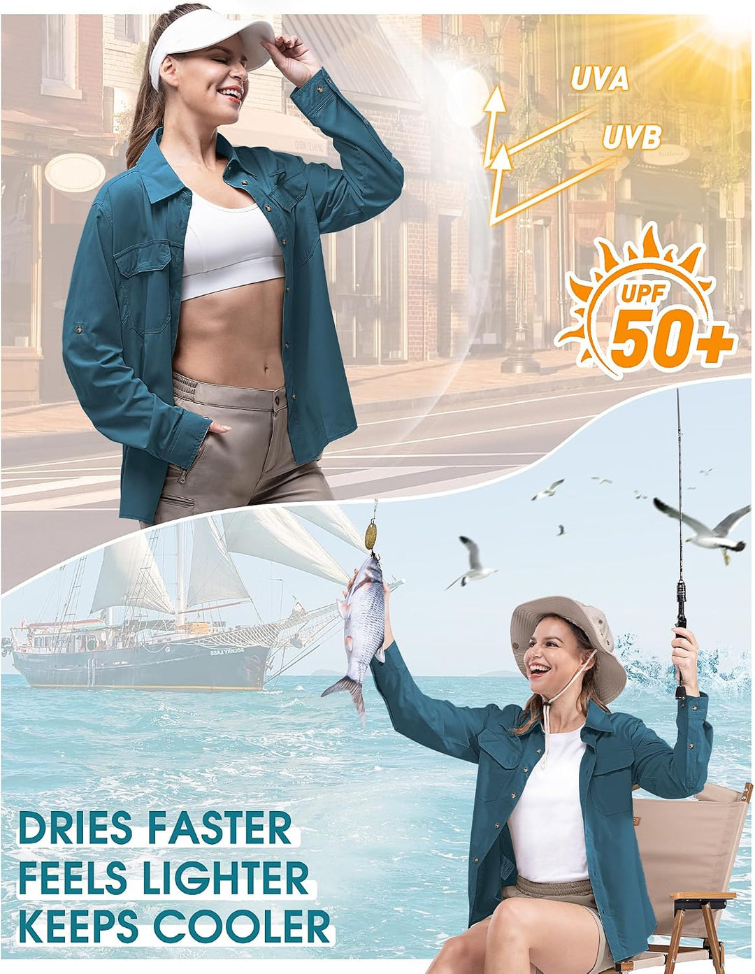 33,000ft Hemd Damen UPF50+ UV Schutz Outdoorhemd Schnelltrocknend Freizeithemd Langarm Funktionshemd