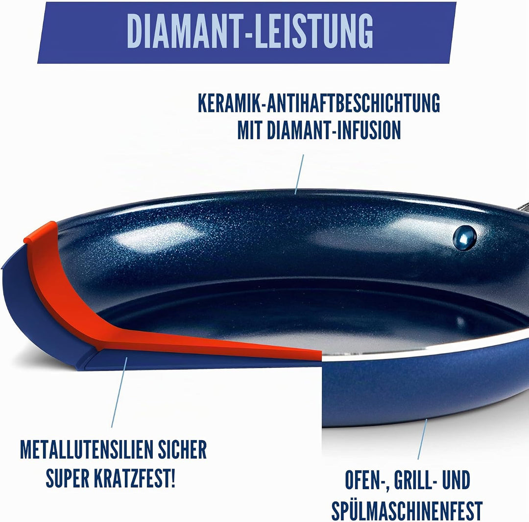 Blue Diamond Cookware Diamantierte Keramische Antihaft-Grillpfanne 28 cm mit Glasdeckel, PFAS-frei,