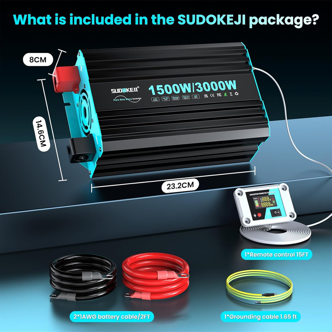 SUDOKEJI 1500W/3000W Wechselrichter Reiner Sinus Spannungswandler 12v auf 230v Power Inverter mit LC