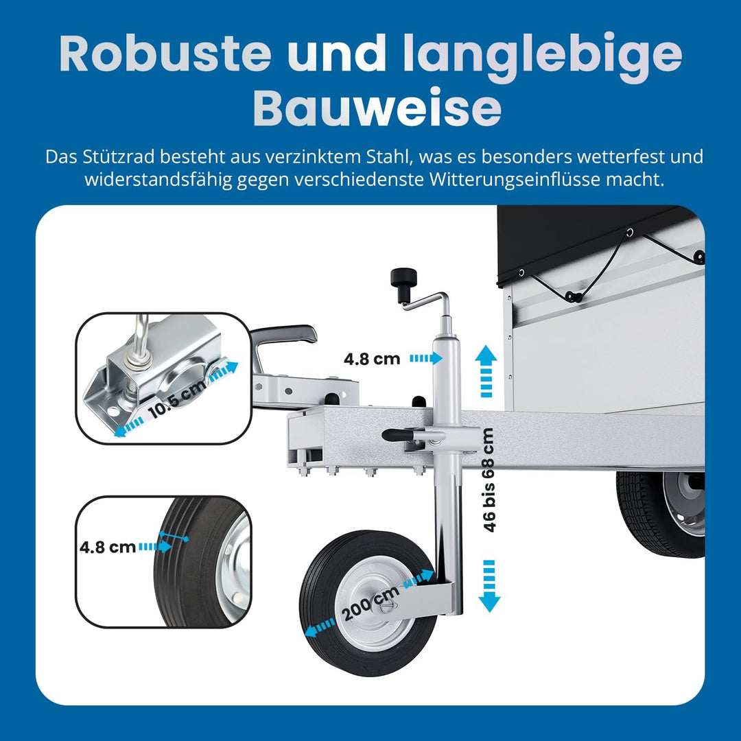 AUTOLIGHT 24 Stützrad Vollgummireifen verzinkter Stahl mit Klemmhalter Ø 48mm und Befestigungsschrau