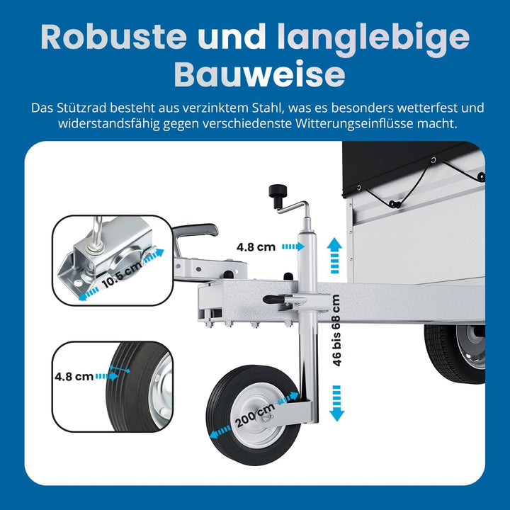 AUTOLIGHT 24 Stützrad Vollgummireifen verzinkter Stahl mit Klemmhalter Ø 48mm und Befestigungsschrau